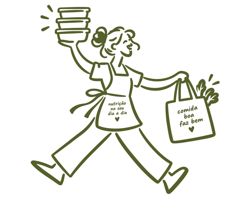 Illustration of Sofia carrying a stack of meal containers and a bag of fresh greens